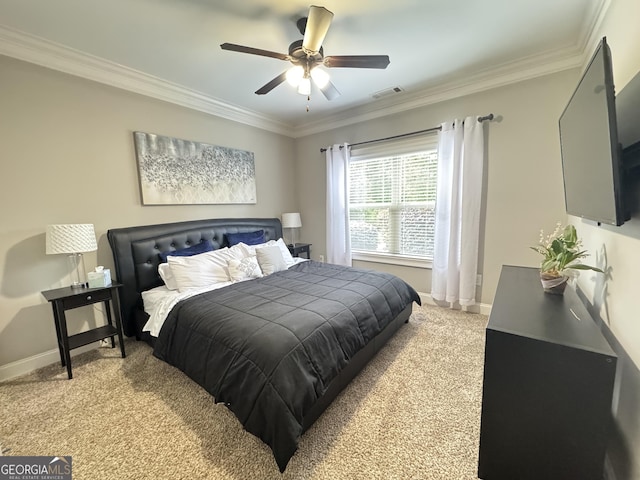 1761 Turtle Pond Dr, Watkinsville, GA 30677 - bedroom featuring ornamental molding, baseboards, light carpet, and ceiling fan