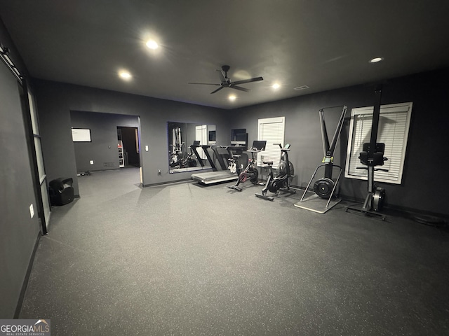 1761 Turtle Pond Dr, Watkinsville, GA 30677 - gym with a ceiling fan, recessed lighting, and baseboards