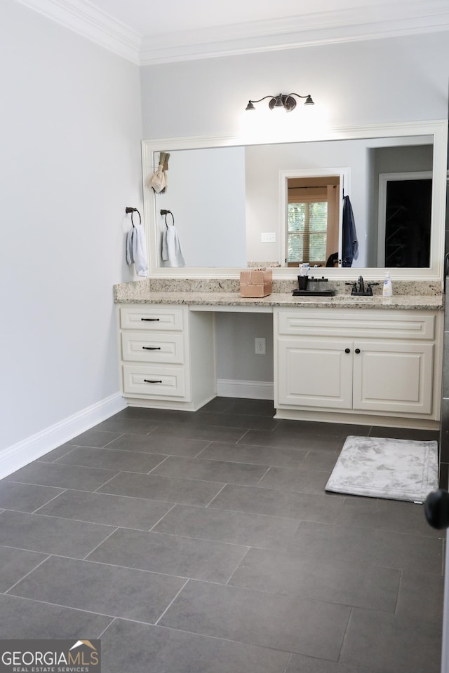 1761 Turtle Pond Dr, Watkinsville, GA 30677 - bathroom with crown molding, vanity, and tile patterned floors