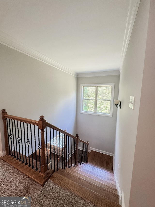 1761 Turtle Pond Dr, Watkinsville, GA 30677 - stairs with wood finished floors and ornamental molding