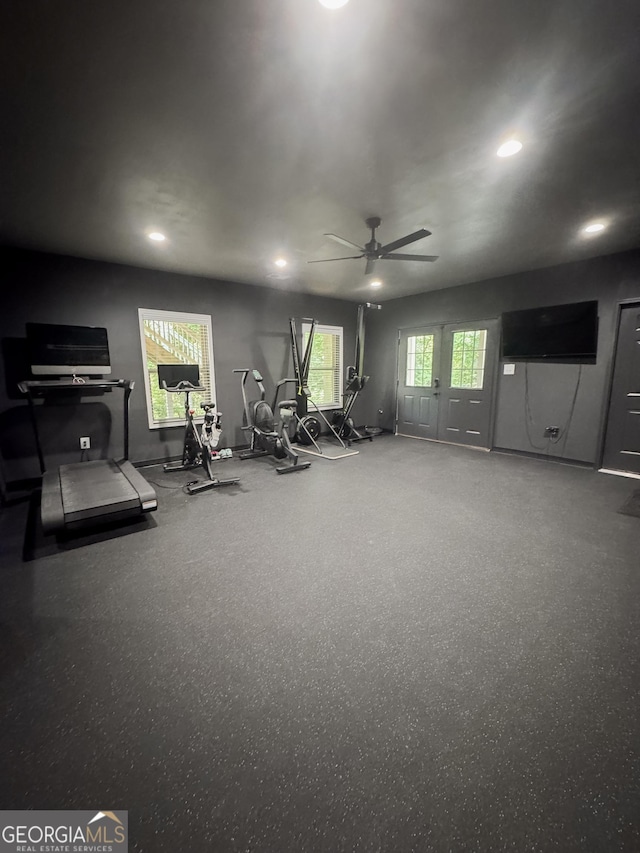 1761 Turtle Pond Dr, Watkinsville, GA 30677 - exercise area with a ceiling fan and recessed lighting