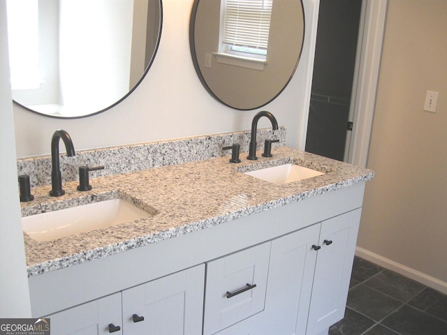 4383 Chestnut Lake Ave, Lithonia, GA 30038 - full bathroom featuring double vanity, tile patterned flooring, and baseboards