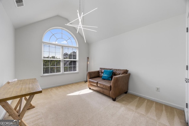 2584 Grayton Loop, Villa Rica, GA 30180 - sitting room featuring carpet flooring, vaulted ceiling, and baseboards