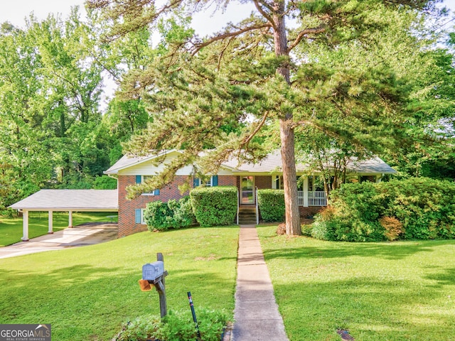 6 Greenleaf Dr SW, Rome, GA 30165 - view of front of house with brick siding, a front lawn, a carport, and covered porch
