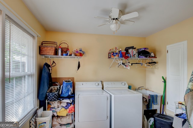 6 Greenleaf Dr SW, Rome, GA 30165 - washroom with washing machine and dryer and ceiling fan