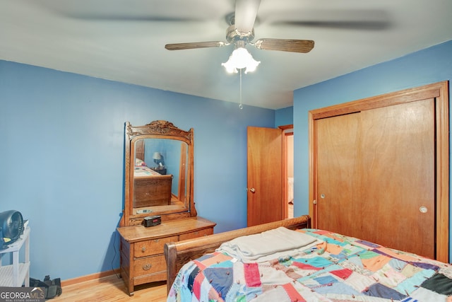 6 Greenleaf Dr SW, Rome, GA 30165 - bedroom featuring a closet, light wood-style flooring, a ceiling fan, and baseboards