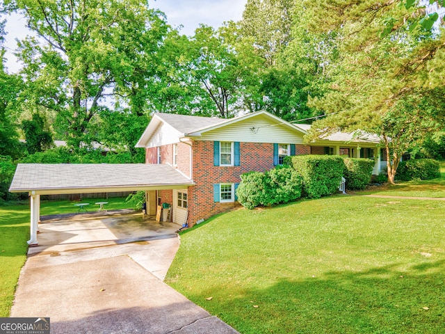6 Greenleaf Dr SW, Rome, GA 30165 - view of front of property with brick siding, concrete driveway, a front yard, and a carport
