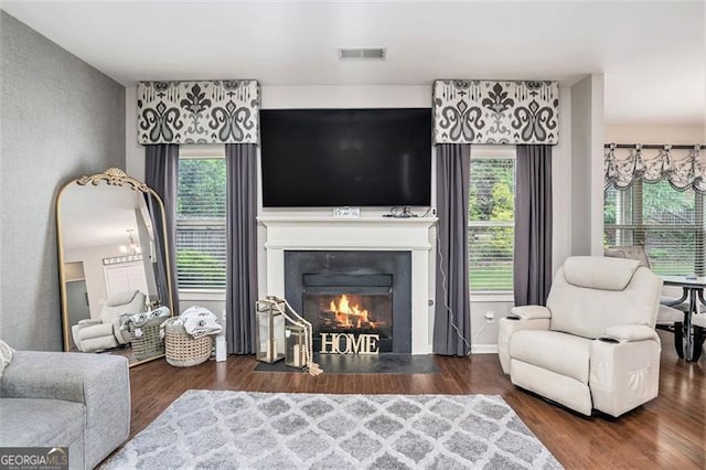 230 Haleys Ct, Woodstock, GA 30188 - living area with a fireplace with flush hearth and wood finished floors
