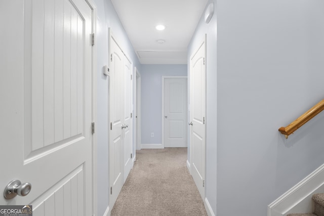 2067 Kinridge Ct, Marietta, GA 30062 - corridor with light carpet, baseboards, and recessed lighting
