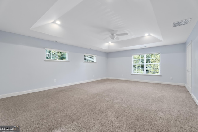 2067 Kinridge Ct, Marietta, GA 30062 - carpeted empty room featuring a tray ceiling, a ceiling fan, baseboards, and recessed lighting