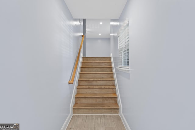 2067 Kinridge Ct, Marietta, GA 30062 - stairs with baseboards, recessed lighting, and wood finished floors