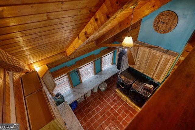 2905 Cammie Wages Rd, Dacula, GA 30019 - living room with wood ceiling with exposed beams and dark tile patterned flooring