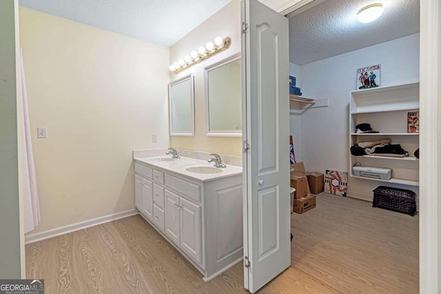 32 N Muscogee Dr, Ellijay, GA 30540 - full bathroom with wood finished floors, double vanity, and a textured ceiling