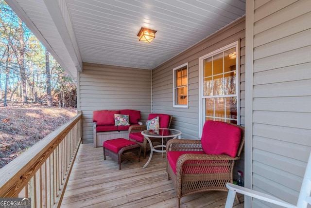 32 N Muscogee Dr, Ellijay, GA 30540 - wooden terrace featuring an outdoor hangout area