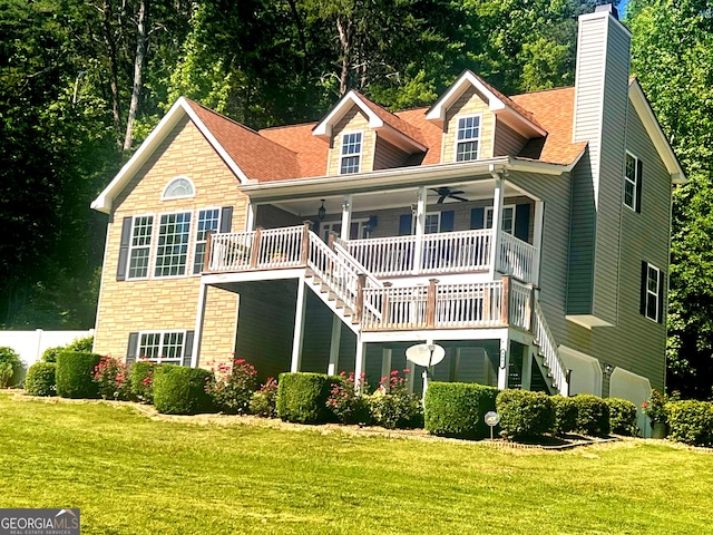 4441 Manning Mill Rd, Summerville, GA 30747 - view of front facade with stairs, a porch, a chimney, ceiling fan, and stone siding