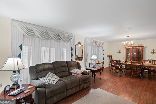 24 Brookside Dr, Newnan, GA 30263 - living room with a chandelier and dark wood-style floors