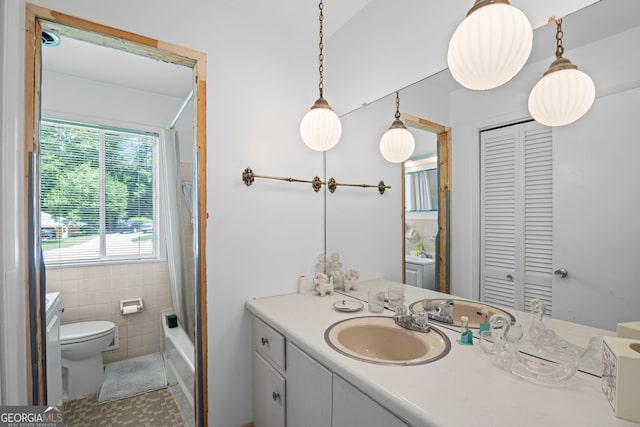 24 Brookside Dr, Newnan, GA 30263 - full bathroom featuring vanity, a closet, toilet, shower / tub combo with curtain, and tile patterned floors