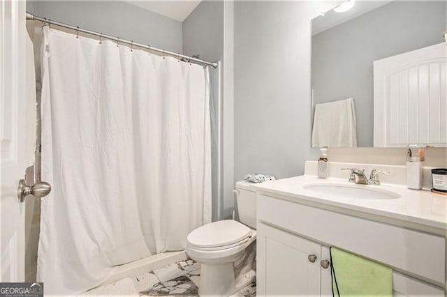 413 Huntleigh Shores Ln, Dallas, GA 30132 - bathroom with vanity and a shower with shower curtain