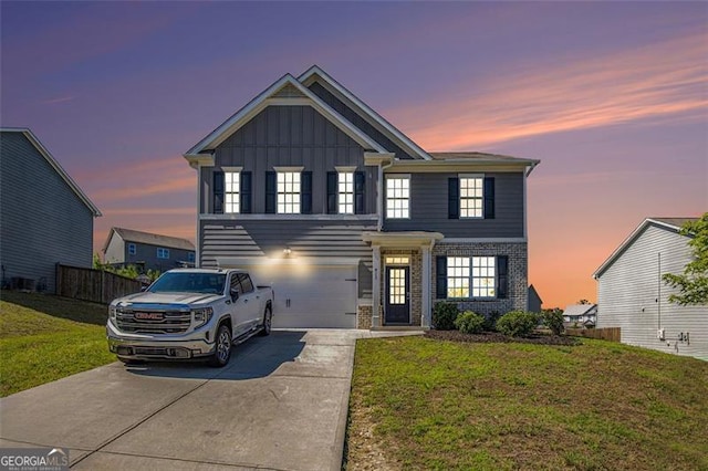413 Huntleigh Shores Ln, Dallas, GA 30132 - traditional-style house featuring board and batten siding, driveway, a garage, and brick siding