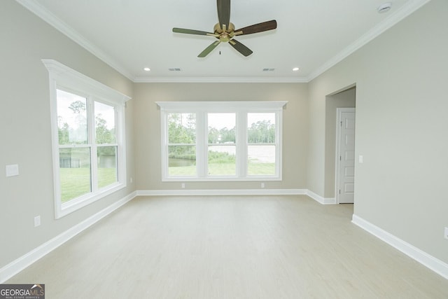 215 Jake Colton Dr, Kingsland, GA 31548 - empty room featuring light wood-style flooring, baseboards, ornamental molding, ceiling fan, and recessed lighting