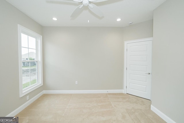 215 Jake Colton Dr, Kingsland, GA 31548 - unfurnished room featuring a ceiling fan, light colored carpet, recessed lighting, and baseboards