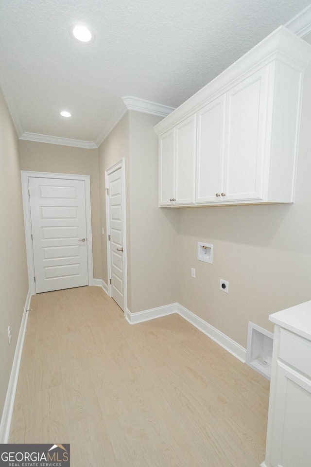 215 Jake Colton Dr, Kingsland, GA 31548 - laundry area with hookup for an electric dryer, hookup for a washing machine, ornamental molding, light wood finished floors, and recessed lighting