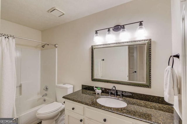 2020 Commonwealth Pl, Cumming, GA 30041 - full bathroom featuring vanity, toilet, and shower / bathtub combination with curtain