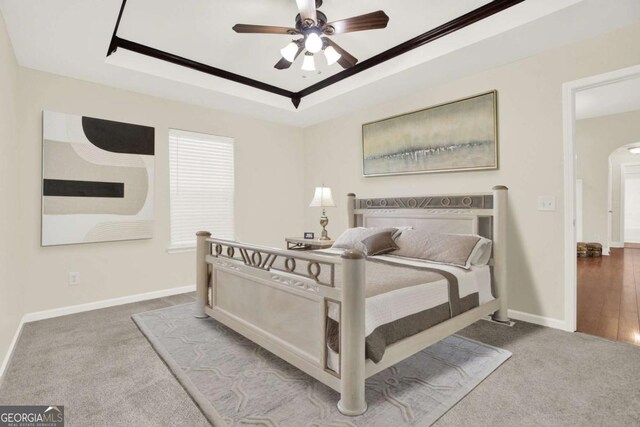 405 Scenic View Dr, Jasper, GA 30143 - bedroom with a raised ceiling, carpet, arched walkways, and baseboards