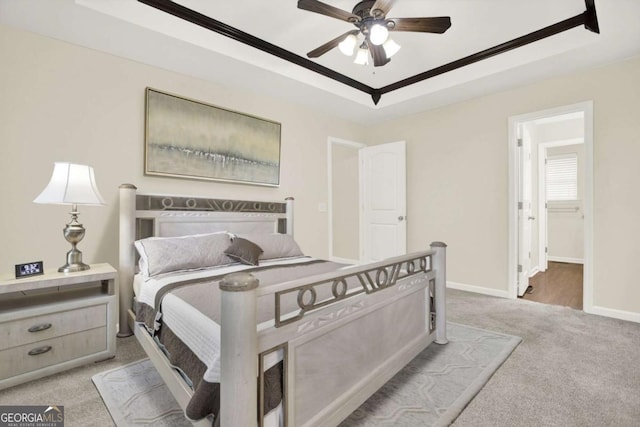 405 Scenic View Dr, Jasper, GA 30143 - bedroom with a raised ceiling, carpet flooring, baseboards, ornamental molding, and ceiling fan
