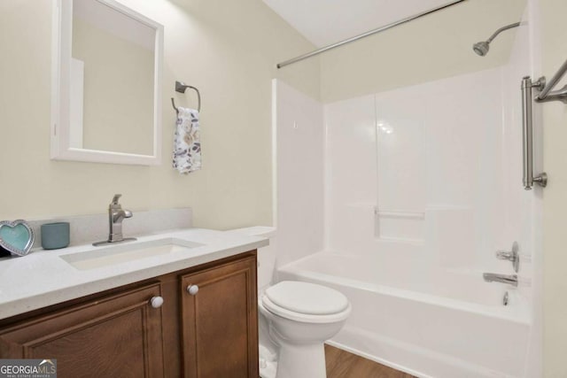 405 Scenic View Dr, Jasper, GA 30143 - bathroom featuring vanity, toilet, shower / tub combination, and wood finished floors