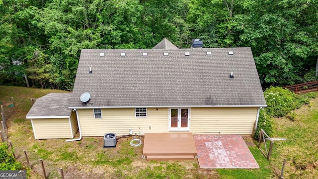405 Scenic View Dr, Jasper, GA 30143 - rear view of house with a patio, french doors, cooling unit, a wooden deck, and a shingled roof