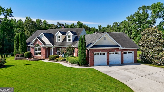 4320 Sandy Creek Rd, Madison, GA 30650 - view of front of home featuring brick siding, concrete driveway, an attached garage, and a chimney