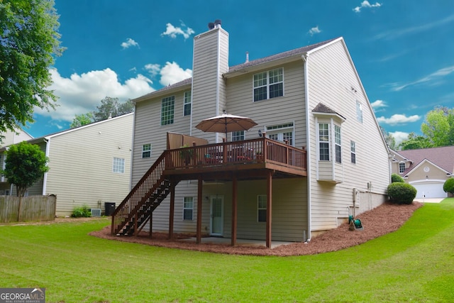 318 Ivy Manor Dr, Marietta, GA 30064 - back of house with a wooden deck, stairs, and a chimney
