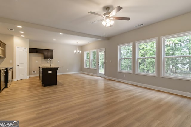 215 Davis Lake Ct Lot 2, Thomaston, GA 30286 - unfurnished living room featuring a sink, recessed lighting, light wood-style flooring, baseboards, and ceiling fan