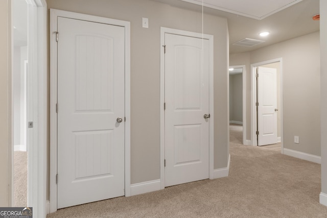 215 Davis Lake Ct Lot 2, Thomaston, GA 30286 - unfurnished bedroom featuring light colored carpet, baseboards, recessed lighting, and attic access