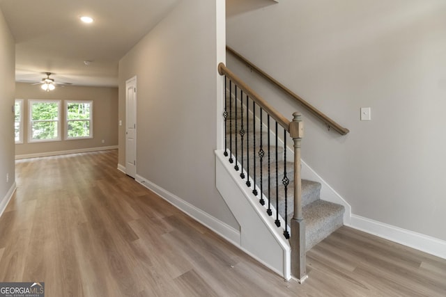 215 Davis Lake Ct Lot 2, Thomaston, GA 30286 - stairs featuring baseboards, a ceiling fan, wood finished floors, and recessed lighting