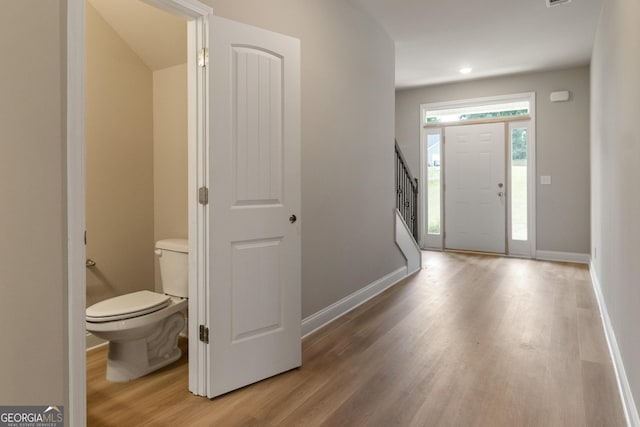 215 Davis Lake Ct Lot 2, Thomaston, GA 30286 - entryway featuring light wood-type flooring, stairway, and baseboards