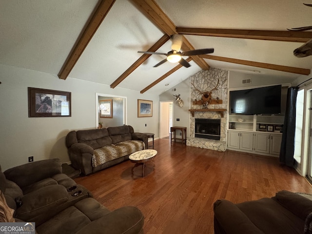281 Cambridge Cir, Kingsland, GA 31548 - living area with a ceiling fan, wood finished floors, and a fireplace