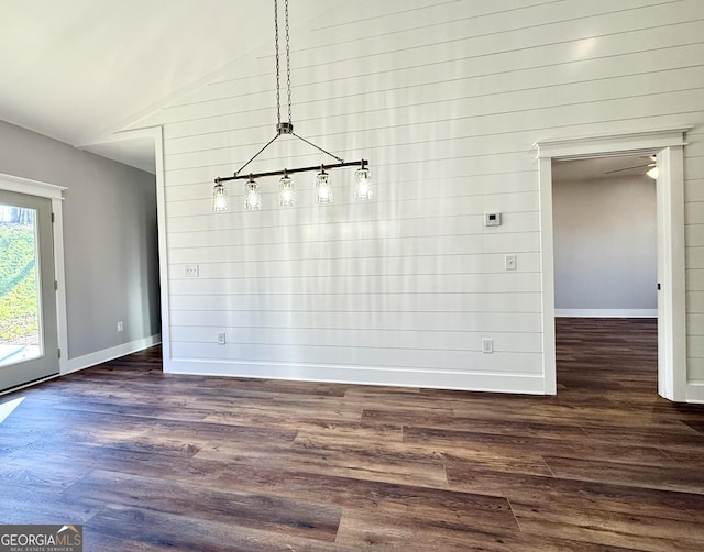 270 Meadow Crest Dr, Cleveland, GA 30528 - unfurnished dining area featuring vaulted ceiling, dark wood finished floors, and baseboards