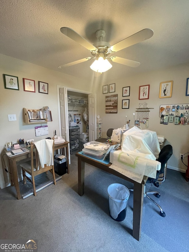 205 Ellicott Dr, Warner Robins, GA 31088 - carpeted living room featuring a ceiling fan and a textured ceiling