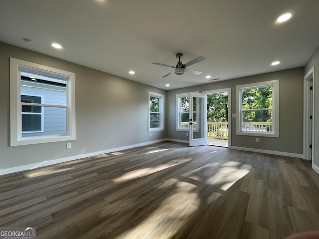 3189 Jackson Unit A, Hapeville, GA 30354 - unfurnished room featuring french doors, baseboards, dark wood-style flooring, a ceiling fan, and recessed lighting