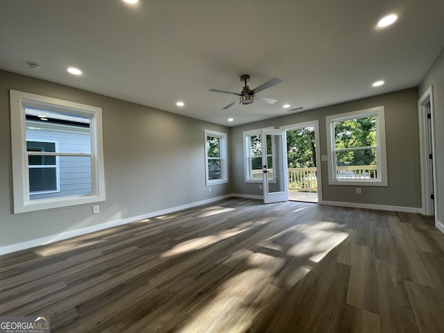 3189 Jackson Unit A, Hapeville, GA 30354 - unfurnished room with french doors, baseboards, dark wood-style flooring, recessed lighting, and a ceiling fan