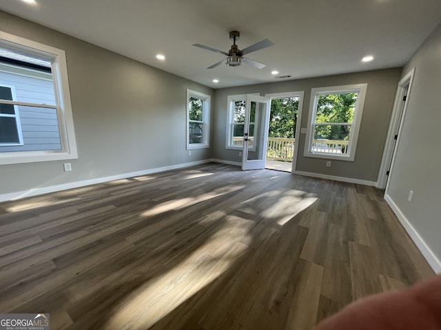 3189 Jackson Unit A, Hapeville, GA 30354 - unfurnished living room featuring plenty of natural light, ceiling fan, baseboards, dark wood-type flooring, and recessed lighting