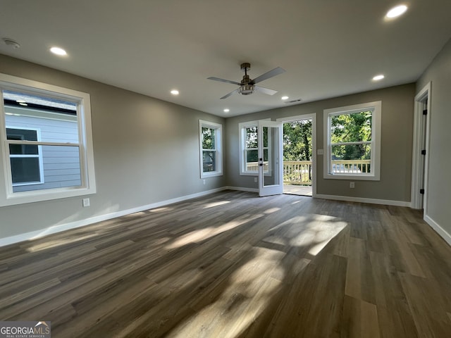 3189 Jackson Unit A, Hapeville, GA 30354 - unfurnished living room featuring baseboards, plenty of natural light, dark wood-type flooring, a ceiling fan, and recessed lighting