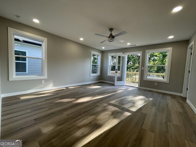 3189 Jackson Unit A, Hapeville, GA 30354 - unfurnished living room with baseboards, dark wood-style flooring, a ceiling fan, recessed lighting, and french doors