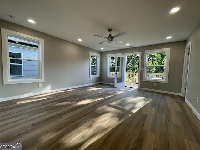 3189 Jackson Unit A, Hapeville, GA 30354 - unfurnished living room featuring baseboards, dark wood-style flooring, ceiling fan, recessed lighting, and french doors