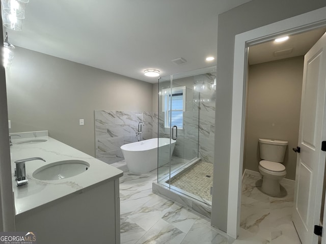 3189 Jackson Unit A, Hapeville, GA 30354 - full bathroom with a soaking tub, a stall shower, marble finish flooring, double vanity, and toilet