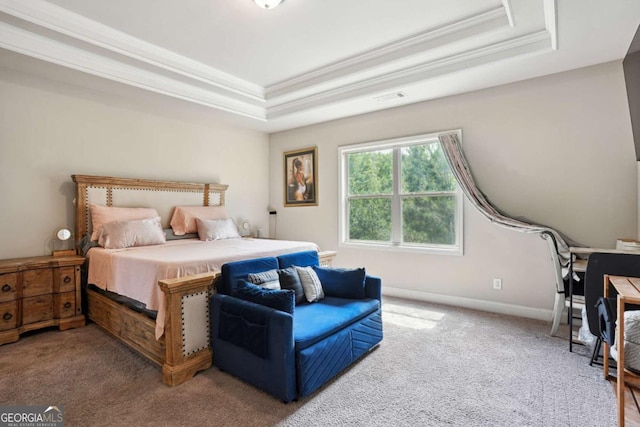 106 Logan Pass Dr, Loganville, GA 30052 - bedroom featuring a raised ceiling, ornamental molding, carpet floors, and baseboards