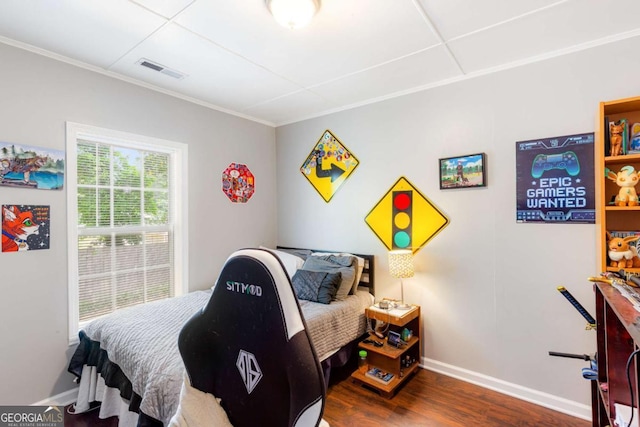 632 Lawson St, Bremen, GA 30110 - bedroom featuring dark wood-style floors, baseboards, and crown molding