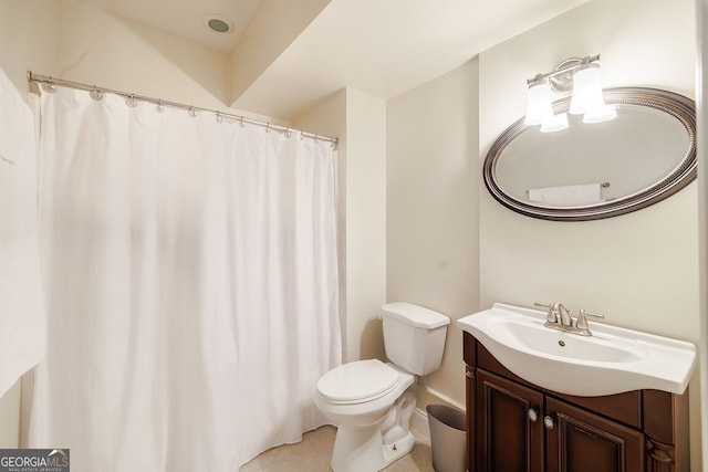 3623 Terrah Point Dr, Duluth, GA 30097 - full bath with vanity, toilet, tile patterned floors, baseboards, and curtained shower